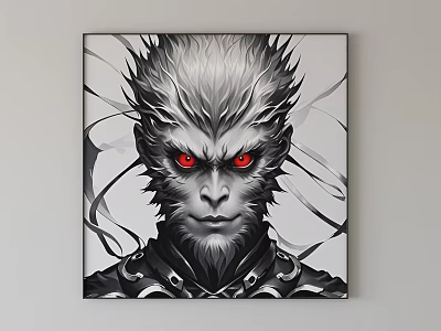 Character Portrait With Red Eyes Silver Gray Fur And Armor Like Details Canvas Art 3d model