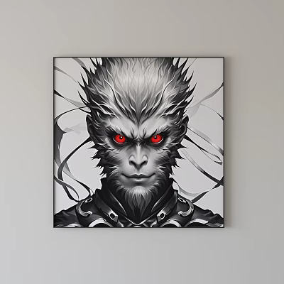 Character Portrait With Red Eyes Silver Gray Fur And Armor Like Details Canvas Art 3d model
