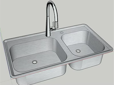 Stainless Steel Double Bowl Kitchen Sink with Faucet for Modern Home Use 3d model