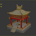Traditional Chinese Pavilion With Red Pillars Tile Roof And Stone Base Design