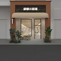 Women's Clothing Store Exterior With Brown Facade White Awning Glass Doors And Green Plants