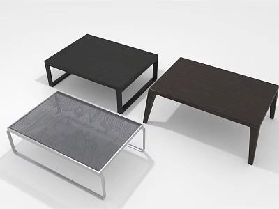 Three Modern Coffee Tables With Different Materials Including Wooden Tops And Metal Frames 3d model