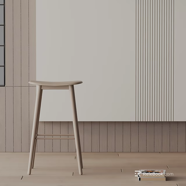Minimalist Modern Bar Stool In Contemporary Interior With Wooden Frame And Paneled Wall Design 3d model 