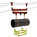 High Voltage Industrial Equipment With Electric Tower Suspended Cables And Black Container