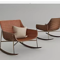 Modern Woven Orange Rocking Chair With Beige Cushion And Metal Frame Design