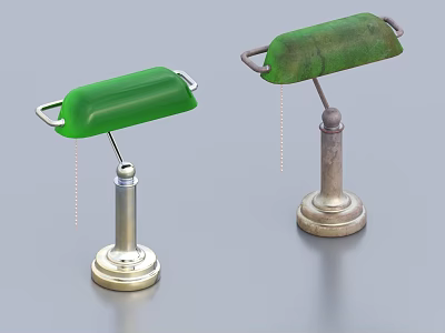 Two Vintage Table Lamps With Green Shades And Metal Bases Design 3d model