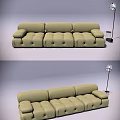 Light Green Three Seater Sofa With Tufted Design And Floor Lamp 3d model