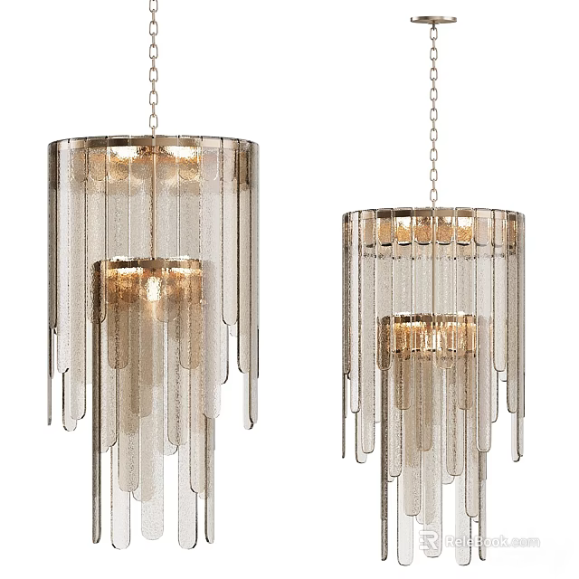Modern Ceiling Light With Transparent Hanging Fringe And Metal Chain Warm Glow 3d model 