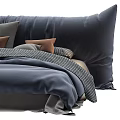 Cozy Double Bed With Soft Navy Blue Bedding And Multiple Gray Brown Pillows 3d model