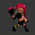 Cute Cartoon Doll With Pink Hair Holding Weapon Black Outfit And Yellow Straps