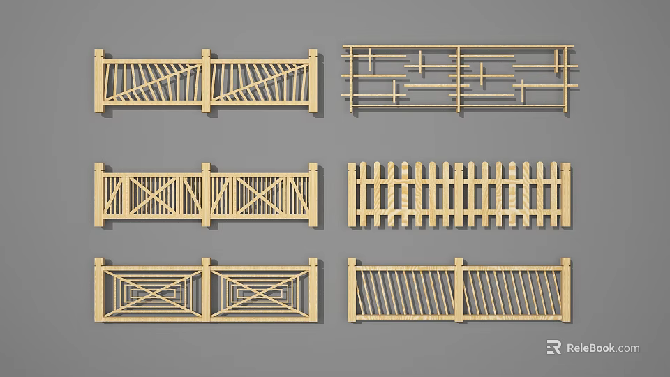 Various Wooden Fence Designs With Decorative Patterns For Outdoor Spaces 3d model 