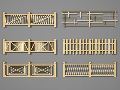 Various Wooden Fence Designs With Decorative Patterns For Outdoor Spaces 3d model
