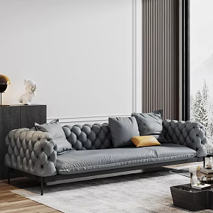 Modern Three-Seat Sofa Minimalist Sofa Pull-up Sofa 3d model