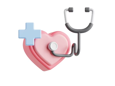 Pink Heart Shape With Blue Cross And Stethoscope Medical Icon Design 3d model