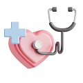 Pink Heart Shape With Blue Cross And Stethoscope Medical Icon Design