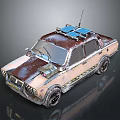 Rusty Beige Old Car With Solar Panels On Roof And Front Device