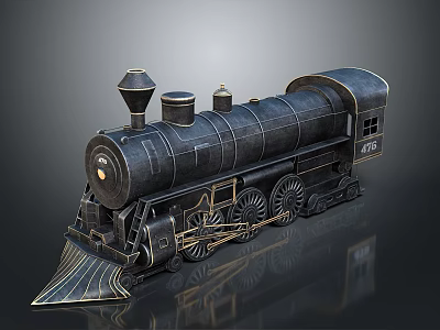 Vintage Black Steam Train Model With Detailed Gold Wheels And Classic Design 3d model
