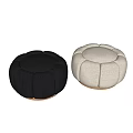 Round Beige Plush Ottoman With Modern Design And Gold Base For Living Room