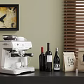 White Home Coffee Machine With Wine Bottles And Paper Bags Near Blinds
