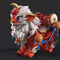 Cartoon Style Chinese Mythical Beast With White Red Mane Decorative Bells And Scroll