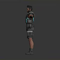 Male Sci Fi Character With Black Outfit Blue Accents And Arm Guards Standing Pose