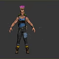 Man with Pink Mohawk Wearing Blue Vest Cargo Pants Yellow Knee Pads and Brown Boots