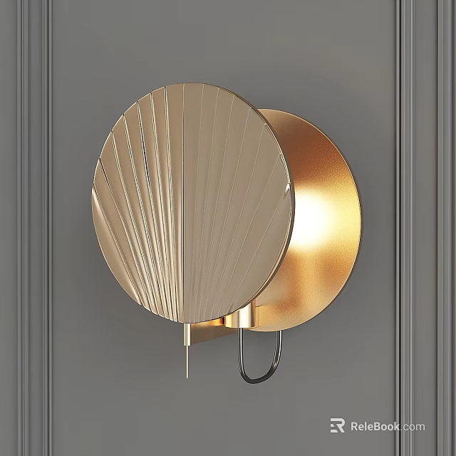 Gold Metallic Wall Lamp With Radial Design Mounted On Gray Wall 3d model 