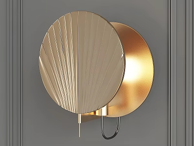 Gold Metallic Wall Lamp With Radial Design Mounted On Gray Wall 3d model