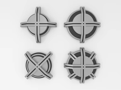 Four Modern Gray Round Wall Decor Pieces Featuring Cross Line Design 3d model