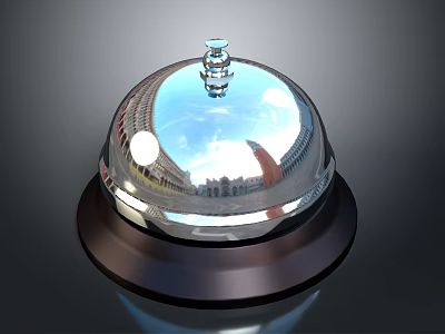 Shiny Chrome Service Bell With Polished Metal Surface And Round Base 3d model