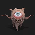 Fleshy Monster Character With Single Large Eye Sharp Teeth And Tentacles 3d model