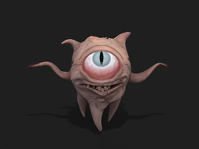 Fleshy Monster Character With Single Large Eye Sharp Teeth And Tentacles 3d model