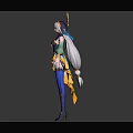 Game Movie Character with Star Shaped Headdress Blue Stockings Green Sleeves and Circular Decorative Prop
