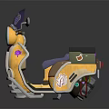 Stylish Yellow Motorcycle Scooter With Purple Seat Storage Box And Modern Design Features