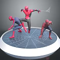 Spider Man Characters In Dynamic Poses On Circular Platform With Spider Web Design 3d model