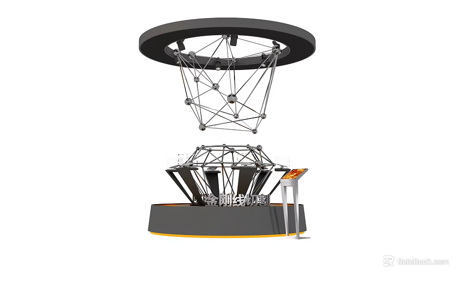 Modern Geometric Display Shelf Featuring Round Top Metal Frame And Exhibition Platform Design 3d model 