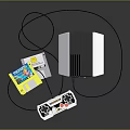 Vintage Retro Game Console With Classic Game Controller And Colorful Cartridges