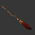 Red Orange Magic Broom Weapon With Curved Handle And Yellow Accents