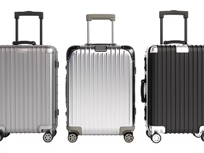 Modern Hard Shell Suitcases in Silver White and Black with Trolley Handle and Wheels 3d model