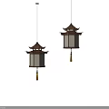 Traditional Chinese Wooden Pendant Light With Fabric Shade And Tassel Decoration