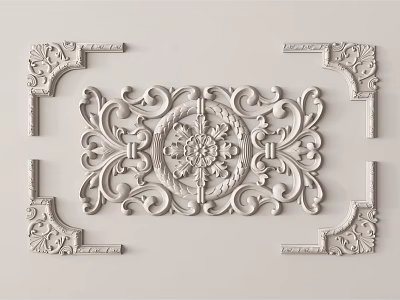 Ornate Carving Wall Decor With Intricate Floral Patterns And Corner Accents 3d model