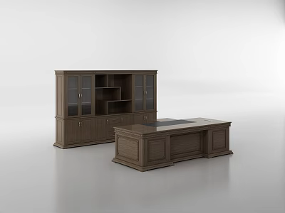 Dark Brown Wooden TV Stand With Glass Doors And Storage Drawers 3d model
