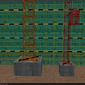 Swing Door Installation On Construction Site With Scaffolding And Tower Cranes