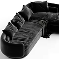 Black Velvet L Shaped Sectional Sofa with Plush Pillows and Soft Throw Blanket