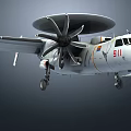 Front View Of White Fighter Jet With Four Propellers And Radar Dome Landing Gear Down 3d model