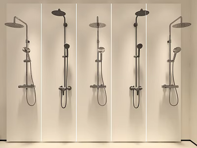 Modern Shower Systems In Various Styles Displayed On White Background Wall 3d model