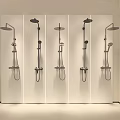 Modern Shower Systems In Various Styles Displayed On White Background Wall 3d model