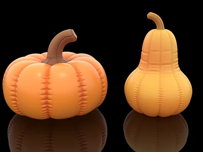 Orange Inflatable Pumpkin And Gourd With Stitched Texture For Holiday Decoration 3d model