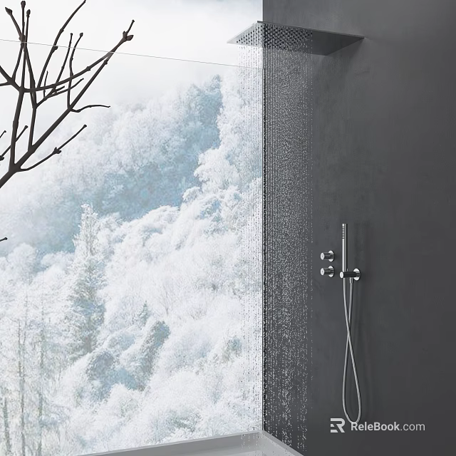 Modern Wall Mounted Shower Head With Smooth Water Flow And Snowy Mountain Forest View 3d model 