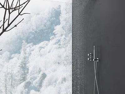 Modern Wall Mounted Shower Head With Smooth Water Flow And Snowy Mountain Forest View 3d model